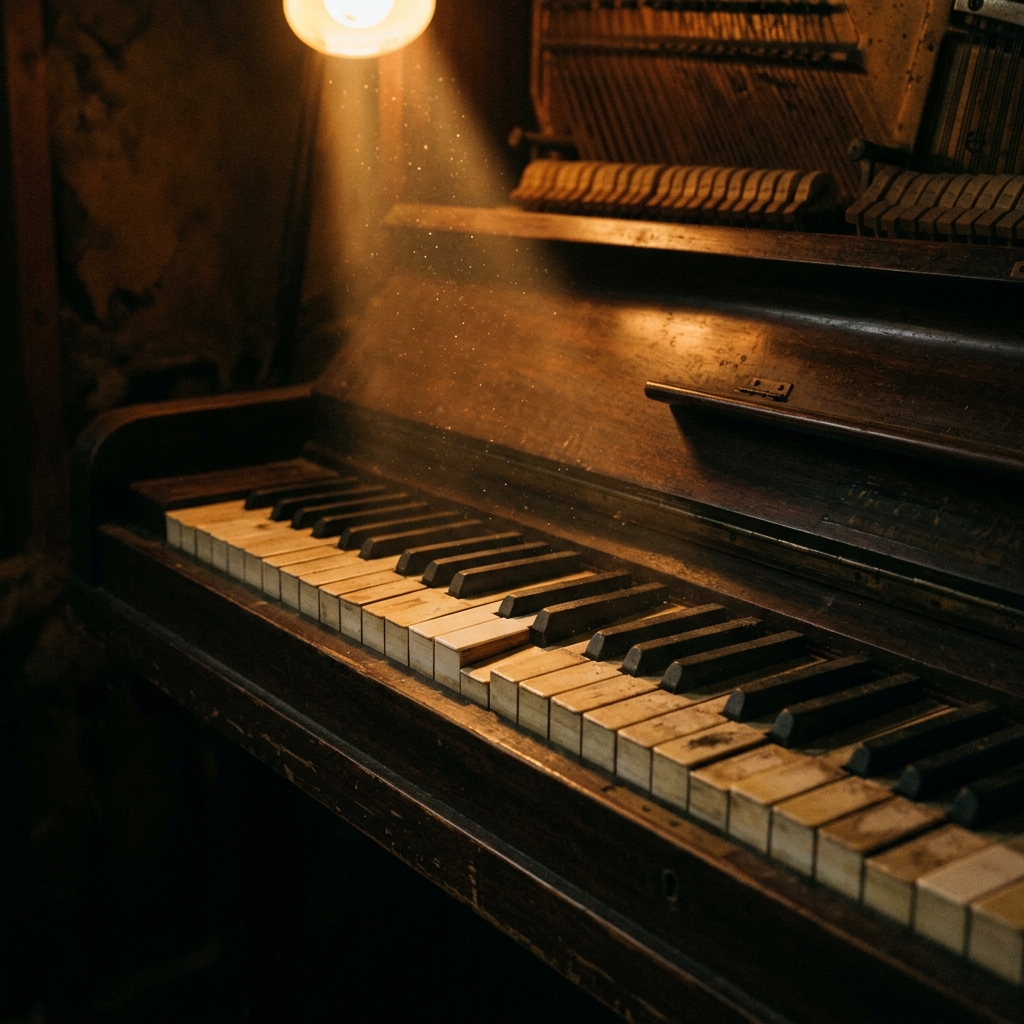 Piano keys in golden light