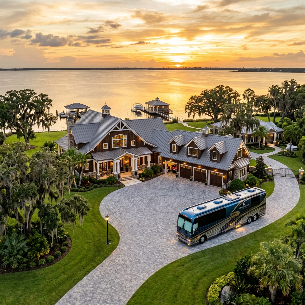 Southern estate with red cowboy boots and barn